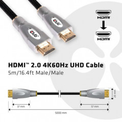 CLUB3D HDMI 2.0 4K60Hz UHD Cable 5m/16.4ft