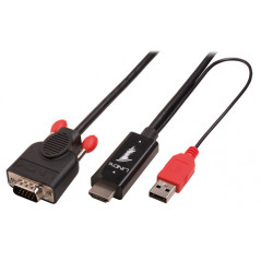 Lindy 41457 cavo e adattatore video 0,1 m VGA (D-Sub) HDMI + USB Nero