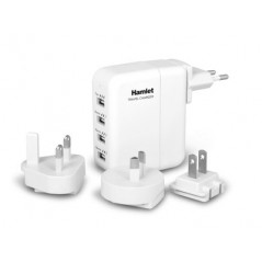 Hamlet Travel Charger Alimentatore USB da parete 4 porte con adattatori per 150 paesi