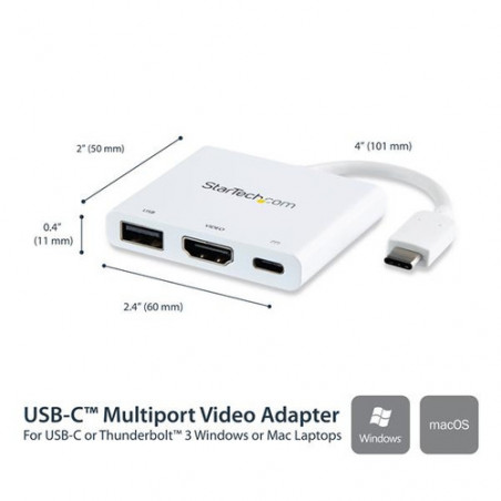 StarTech.com Adattatore Multifunzione USB-C a HDMI 4k con Power Delivery e porta USB-A - Bianco