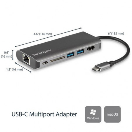 StarTech.com Adattatore Multiporta USB-C - Lettore Schede SD - Power Delivery - 4K HDMI - GbE - 2x USB 3.0 - NUOVA VERSIONE DISP