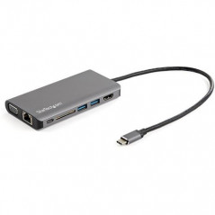 StarTech.com Adattatore multiporta USB C - Mini dock da viaggio USB-C con HDMI 4K o VGA 1080p - Hub USB 3.0 3x, SD, GbE, audio, 
