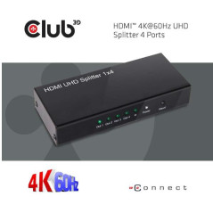 CLUB3D HDMI™ 4K@60Hz UHD Splitter AC Power 4 ports