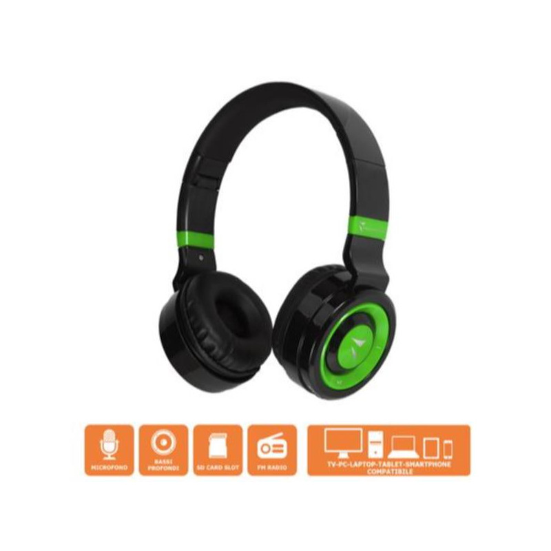 Techmade TM-046-GR cuffia e auricolare Con cavo e senza cavo A Padiglione MUSICA Micro-USB Bluetooth Nero, Verde