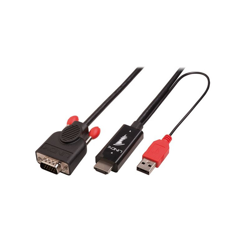 Lindy 41455 cavo e adattatore video 1 m HDMI + USB VGA (D-Sub) Nero