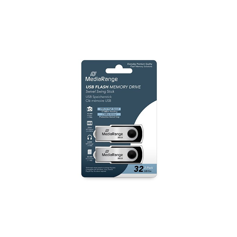 PENDRIVE 32GB USB 2.0 MEDIARANGE 2 PACK