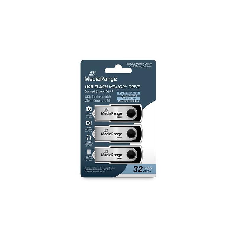 PENDRIVE 32GB USB 2.0 MEDIARANGE 3 PACK
