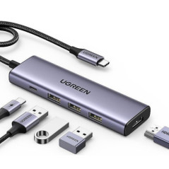 Ugreen 15596 replicatore di porte e docking station per laptop Cablato USB 3.2 Gen 1 (3.1 Gen 1) Type-A + Type-C Alluminio