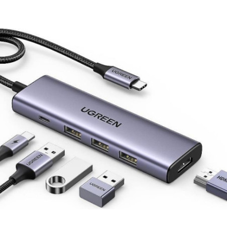 Ugreen 15596 replicatore di porte e docking station per laptop Cablato USB 3.2 Gen 1 (3.1 Gen 1) Type-A + Type-C Alluminio