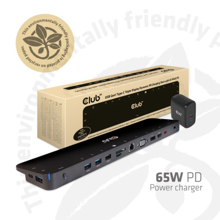 CLUB3D CSV-1564W65 laptop dock port replicator Docking USB 3.2 Gen 1 (3.1 Gen 1) Type-C Black