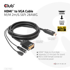 CLUB3D CAC-1712 cavo e adattatore video 2 m VGA (D-Sub) + 3.5mm HDMI + Micro-USB Nero