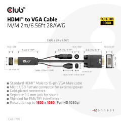 CLUB3D CAC-1712 cavo e adattatore video 2 m VGA (D-Sub) + 3.5mm HDMI + Micro-USB Nero