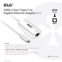 CLUB3D CAC-1519 cable gender changer USB-C RJ-45 White