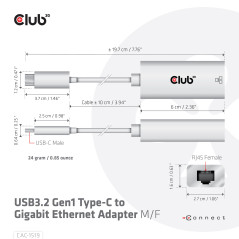 CLUB3D CAC-1519 cable gender changer USB-C RJ-45 White