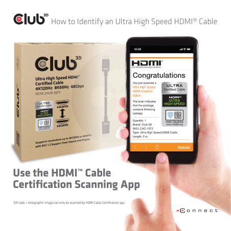 CABLE CERTIFICATE HDMI 2.1 CLUB3D 3M