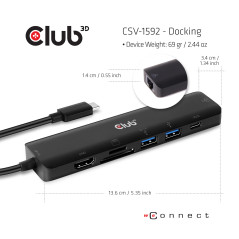 CLUB3D CSV-1592 laptop dock port replicator Docking USB 3.2 Gen 1 (3.1 Gen 1) Type-C Black