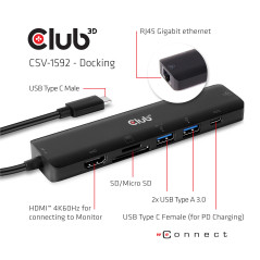 CLUB3D CSV-1592 laptop dock port replicator Docking USB 3.2 Gen 1 (3.1 Gen 1) Type-C Black