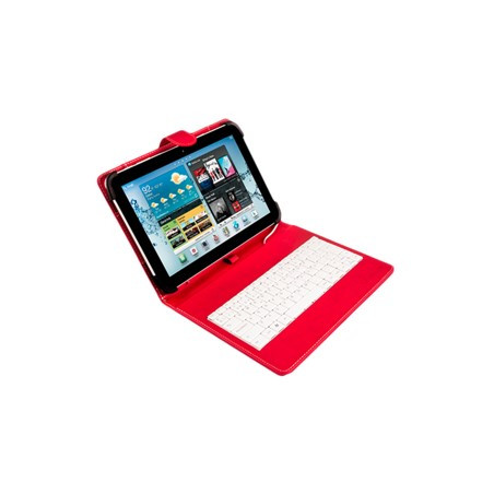 Funda universal silver ht para tablet 9 - 10.1 pulgadas + teclado con cable micro usb rojo - blanco