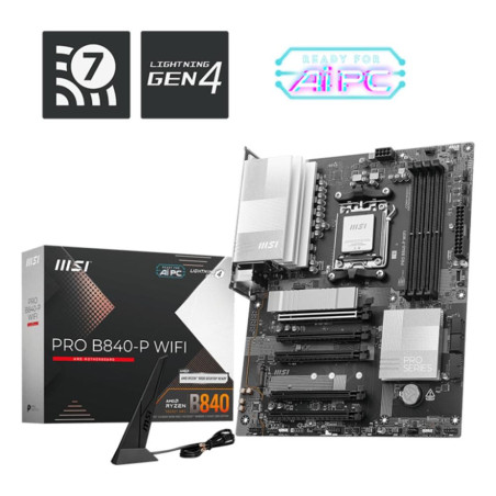 Placa base msi pro b840 - p am5 wifi atx -  4x ddr5 -   3x usb 3.2 -  1x usb tipo c