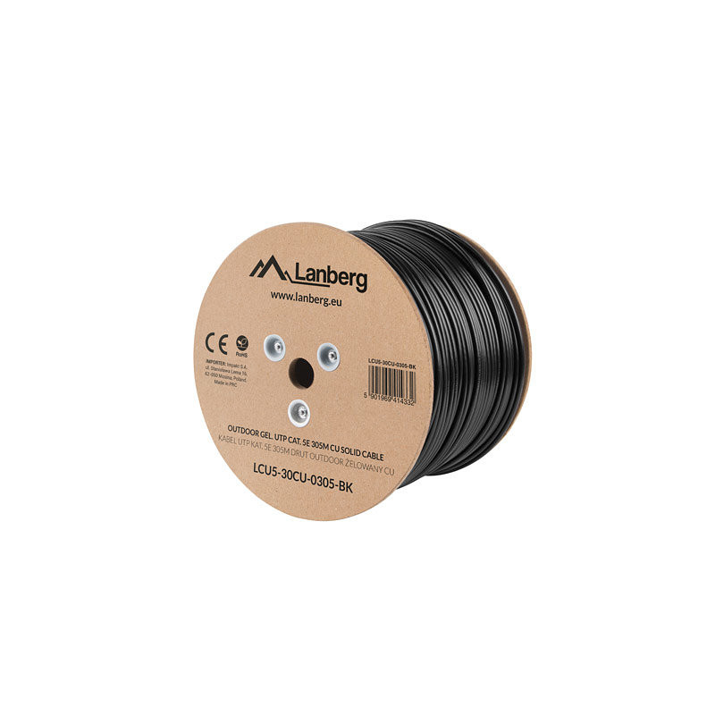 Cobre cat.5e lanberg utp rj45 solid cobre fluke tested awg24 ext 305m gris