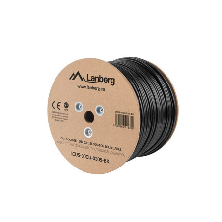 Bobina cat.5e lanberg utp rj45 solido cobre fluke tested awg24 ext 305m gris