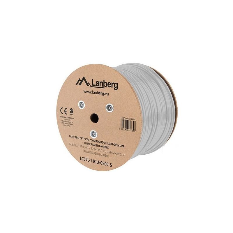 Bobina cat.7 lanberg sftp 305m solid cu lszh cpr + fluke passed gris