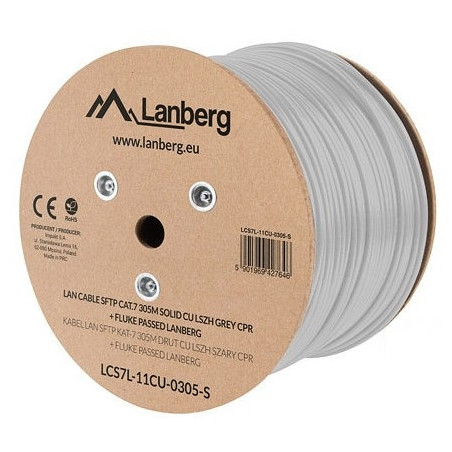 Bobina cat.7 lanberg sftp 305m solid cu lszh cpr + fluke passed gris