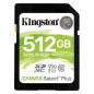Tarjeta memoria sdxc 512gb kingston canvas select plus uhs - i cl10