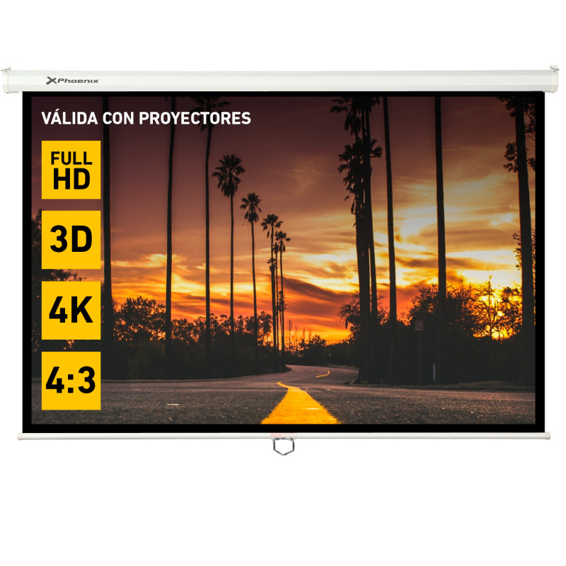 Pantalla manual videoproyector pared y techo phoenix 100 ratio 4:3 - 16:9 2m x 1.5m posicion ajustable - carcasa blanca - tela s