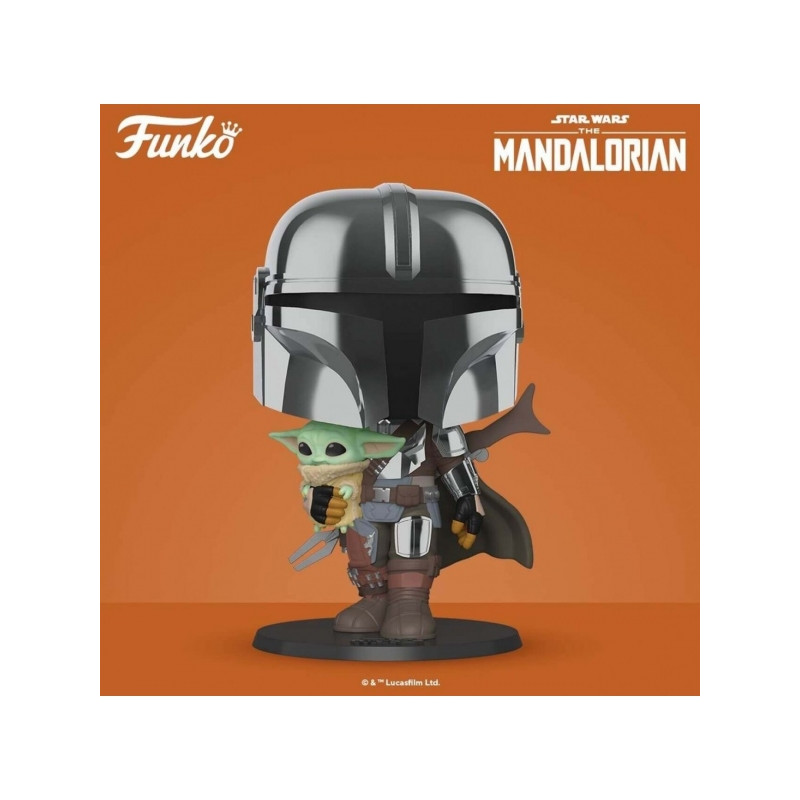 Funko pop star wars the mandalorian el mandaloriano xl version armadura cromatica con yoda en brazos 49931