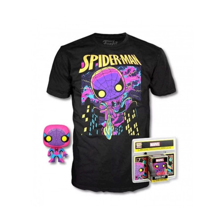 Pop & tee marvel spiderman black light funko + camiseta heel l