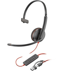POLY Cuffie Blackwire 3210 monoaurali USB-C + adattatore USB-C/A (sfuse)