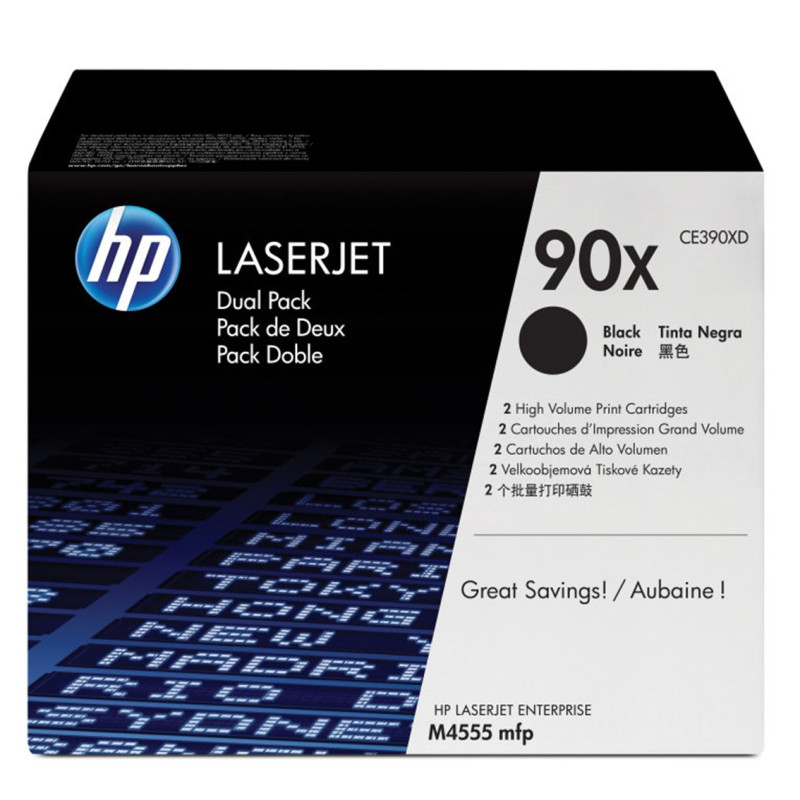 HP Confezione da 2 cartucce originali di Toner nero ad alta capacità LaserJet 90X HP Confezione da 2 cartucce originali di Toner nero ad alta capacità LaserJet 90X