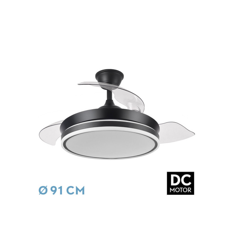 Ventilador dc bayomo negro 72w 7200lm 91d 3asp.desplegables 3000 - 4000 - 6000k remote - temporizador - memory
