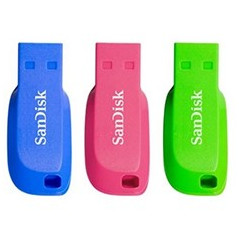 Memoria usb 2.0 sandisk 16gb cruzer blade pack 3 azul - verde - rosa