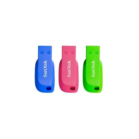 Memory usb 2.0 sandisk 16gb cruzer blade pack 3 azul - green - pink