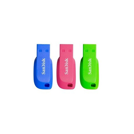 Memory usb 2.0 sandisk 32gb cruzer blade pack 3 azul - green - pink