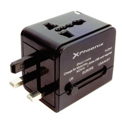 Cargador adaptador enchufe universal viaje phoenix cualquier clavija mundial 2 x usb negro