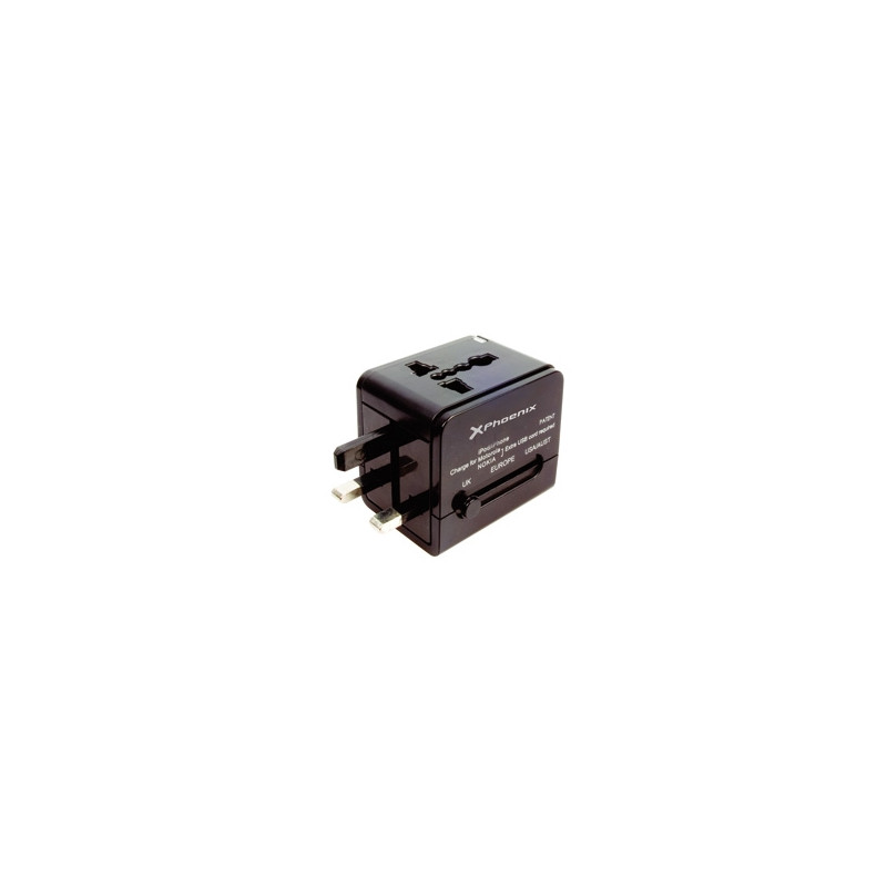 Cargador adaptador enchufe universal viaje phoenix cualquier clavija mundial 2 x usb negro