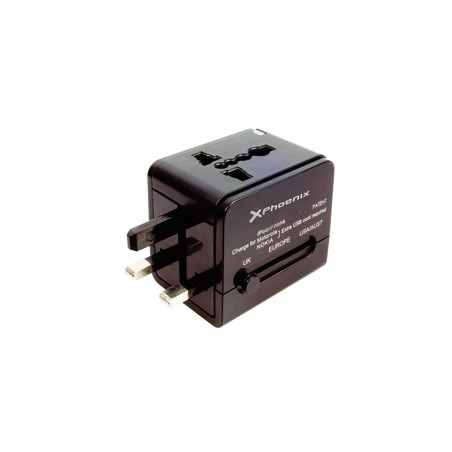 Cargador adaptador enchufe universal viaje phoenix cualquier clavija mundial 2 x usb negro