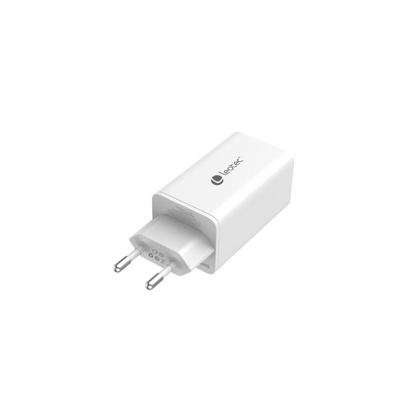 Cargador de pared leotec 65w carga rapida 2 usb tipo - c pd 1 usb - a blanco