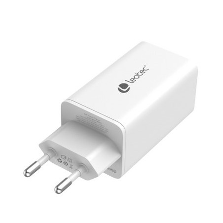 Cargador de pared leotec 65w carga rapida 2 usb tipo - c pd 1 usb - a blanco