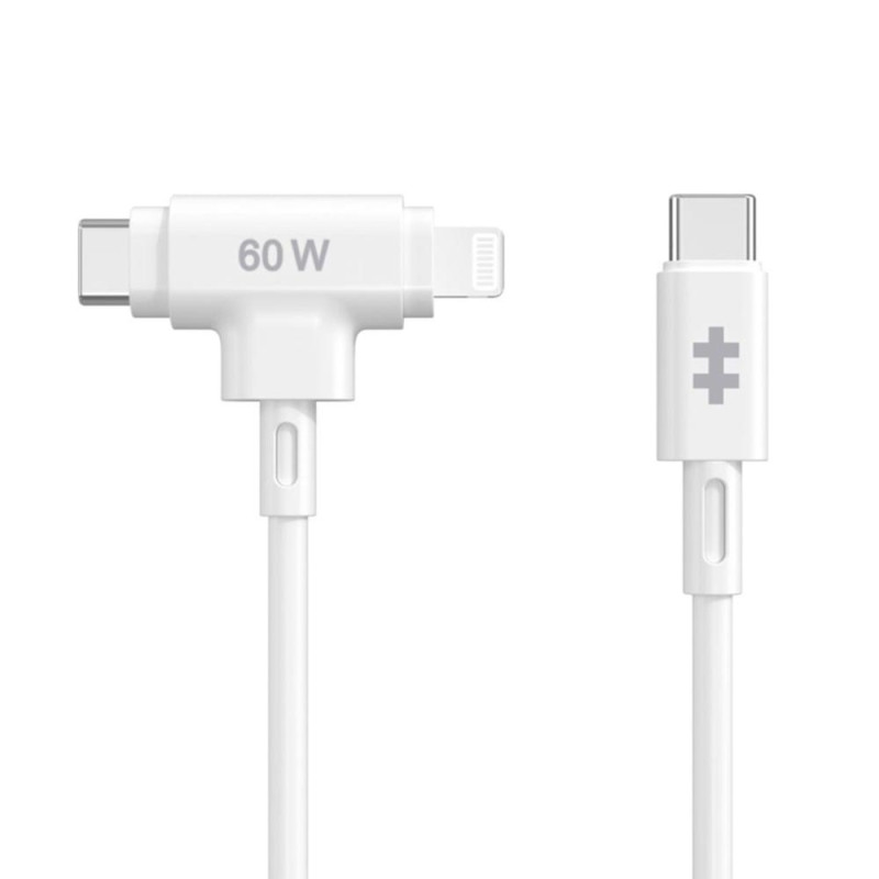 Cable usb tipo c a usb tipo c -  lightning hyper 1.5m -  macho - macho -  blanco