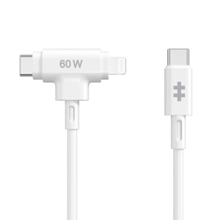 Cable usb tipo c a usb tipo c -  lightning hyper 1.5m -  macho - macho -  blanco
