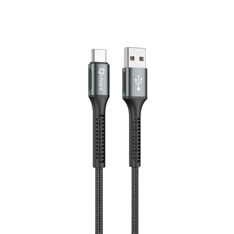 Cable qcharx prague usb a tipo c 3a - 1 m - aleacin de aluminio negro cordn de tela suave