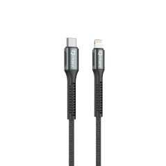 Cable qcharx prague tipo c a lightning 3a 20w - 1 m - aleacin de aluminio negro cable trenzado suave