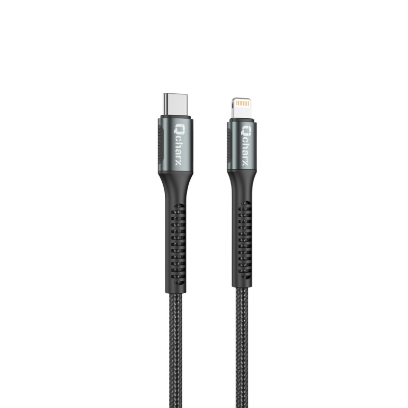 Cable qcharx prague tipo c a lightning 3a 20w - 1 m - aleacin de aluminio negro cable trenzado suave