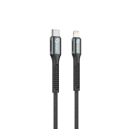 Cable qcharx prague tipo c a lightning 3a 20w - 1 m - aleacin de aluminio negro cable trenzado suave