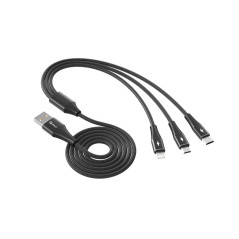 Cable triple qcharx napoli usb a lightning + tipo c + micro  3a - 1.2 m - aleacin de aluminio negro cordon suave