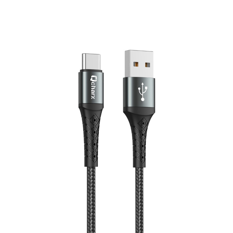 Cable qcharx lyon usb a tipo c 3a - 1 m - aleacin de aluminio negro cordon metlico
